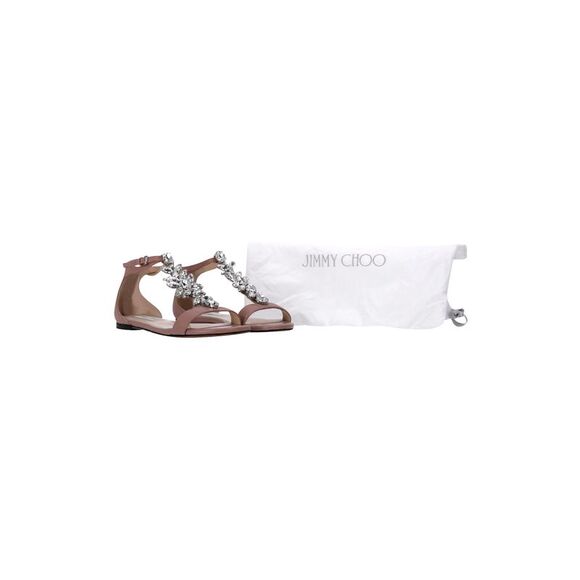Jimmy Choo Crystal Embellished T-strap Flat Sandals in Pink Leather - Picture 8 of 8